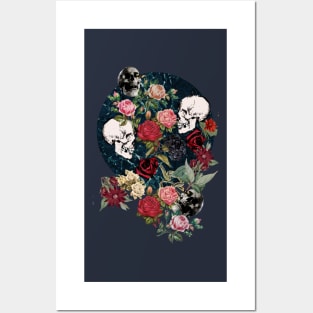 Distressed Floral with Skulls Pattern Posters and Art